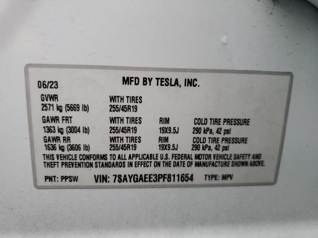 Photo 12 VIN: 7SAYGAEE3PF811654 - TESLA MODEL Y 