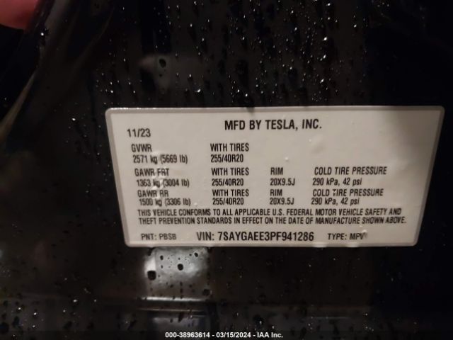 Photo 8 VIN: 7SAYGAEE3PF941286 - TESLA MODEL Y 