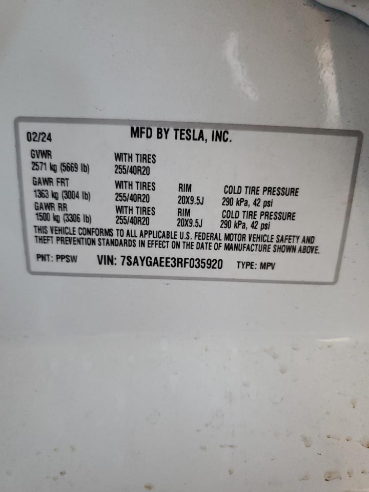 Photo 12 VIN: 7SAYGAEE3RF035920 - TESLA MODEL Y 