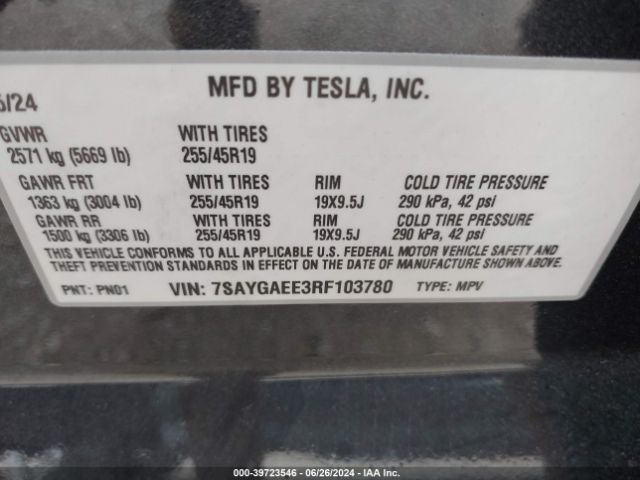 Photo 8 VIN: 7SAYGAEE3RF103780 - TESLA MODEL Y 