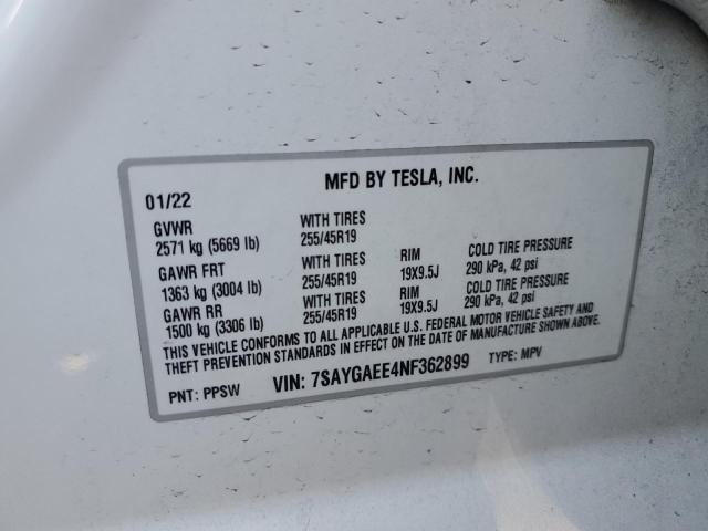 Photo 12 VIN: 7SAYGAEE4NF362899 - TESLA MODEL Y 