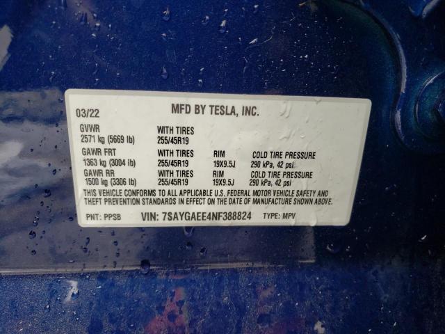 Photo 12 VIN: 7SAYGAEE4NF388824 - TESLA MODEL Y 