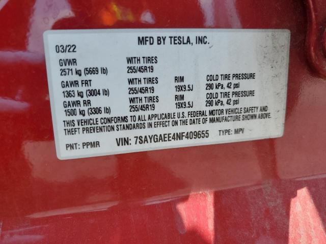 Photo 12 VIN: 7SAYGAEE4NF409655 - TESLA MODEL Y 