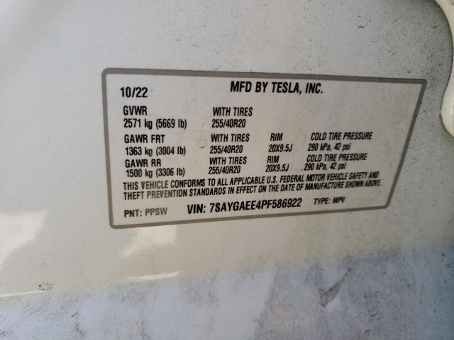 Photo 12 VIN: 7SAYGAEE4PF586922 - TESLA MODEL Y 