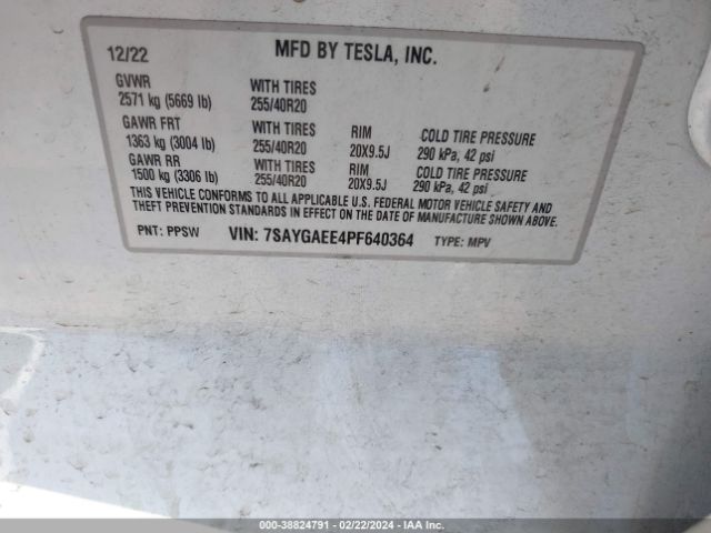 Photo 8 VIN: 7SAYGAEE4PF640364 - TESLA MODEL Y 