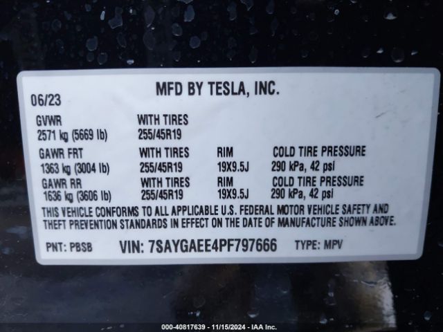 Photo 8 VIN: 7SAYGAEE4PF797666 - TESLA MODEL Y 