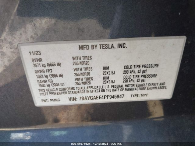 Photo 8 VIN: 7SAYGAEE4PF945847 - TESLA MODEL Y 