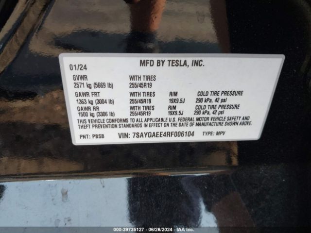 Photo 8 VIN: 7SAYGAEE4RF006104 - TESLA MODEL Y 