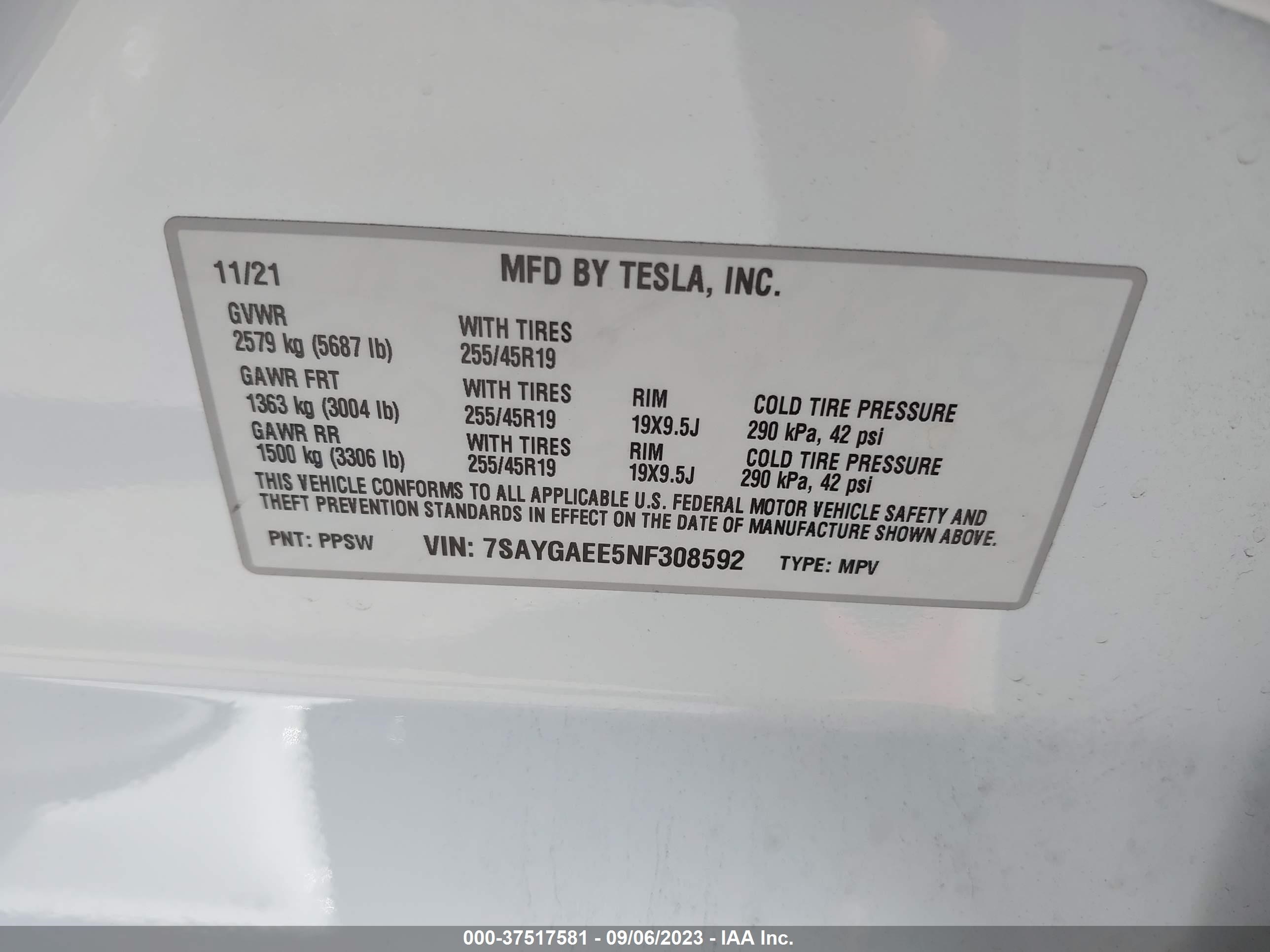 Photo 8 VIN: 7SAYGAEE5NF308592 - TESLA MODEL Y 