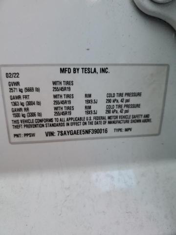 Photo 11 VIN: 7SAYGAEE5NF390016 - TESLA MODEL Y 