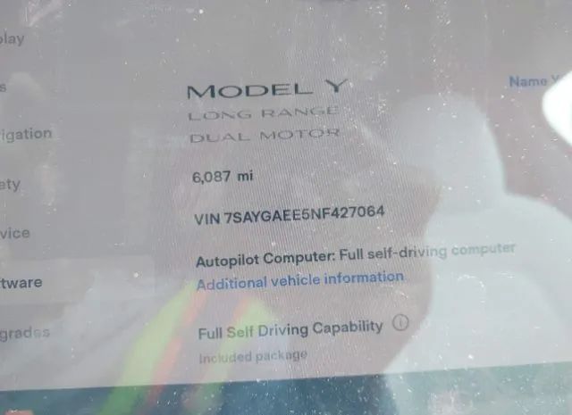 Photo 6 VIN: 7SAYGAEE5NF427064 - TESLA MODEL Y 