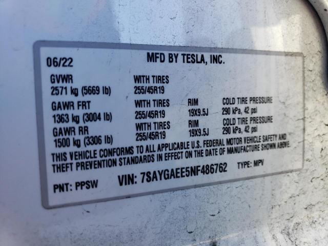 Photo 12 VIN: 7SAYGAEE5NF486762 - TESLA MODEL Y 