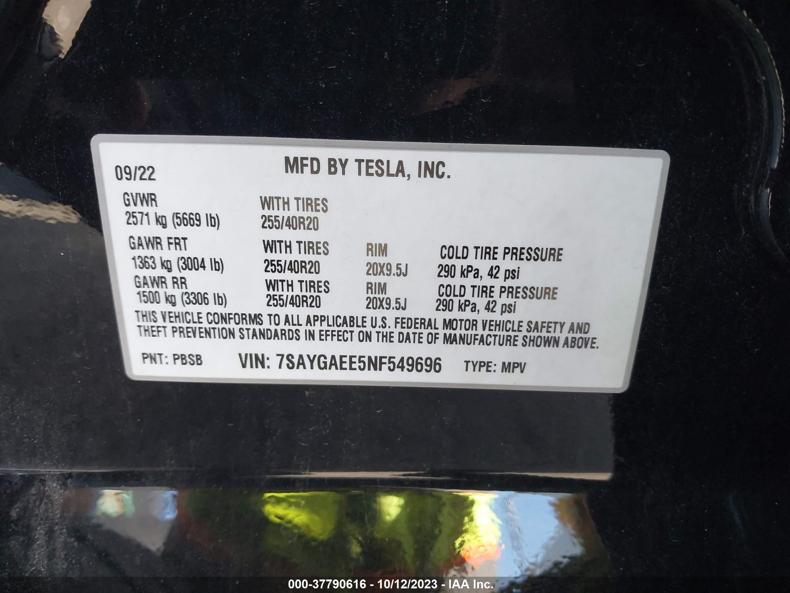 Photo 8 VIN: 7SAYGAEE5NF549696 - TESLA MODEL Y 