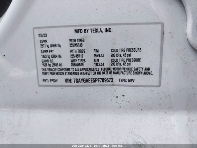 Photo 8 VIN: 7SAYGAEE5PF789673 - TESLA MODEL Y 