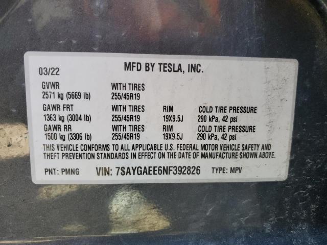 Photo 12 VIN: 7SAYGAEE6NF392826 - TESLA MODEL Y 