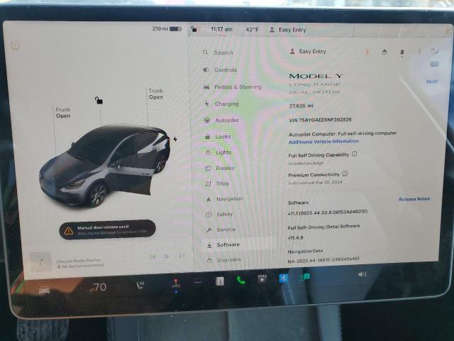 Photo 8 VIN: 7SAYGAEE6NF392826 - TESLA MODEL Y 