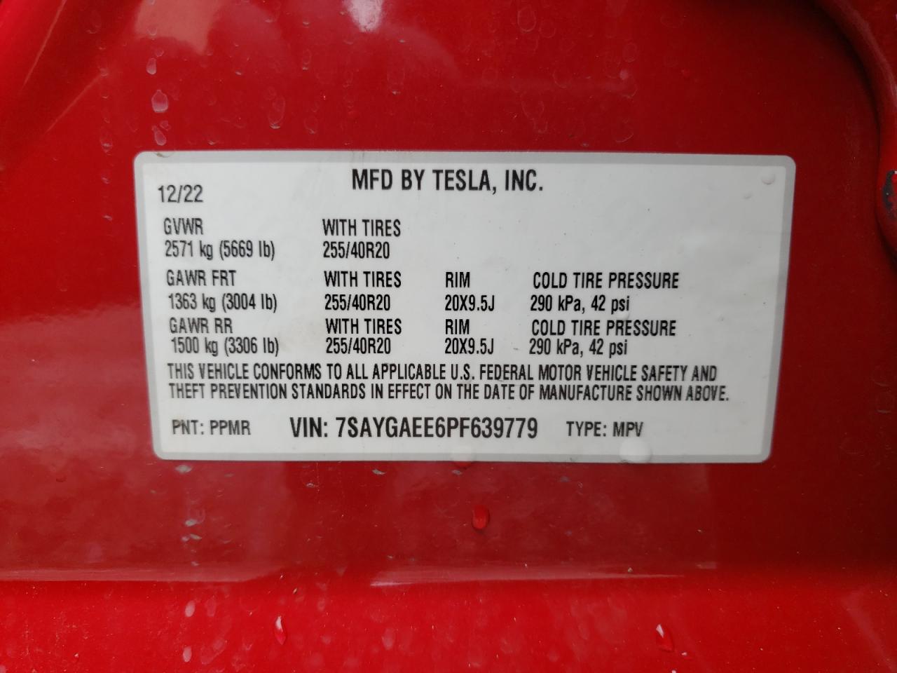 Photo 12 VIN: 7SAYGAEE6PF639779 - TESLA MODEL Y 