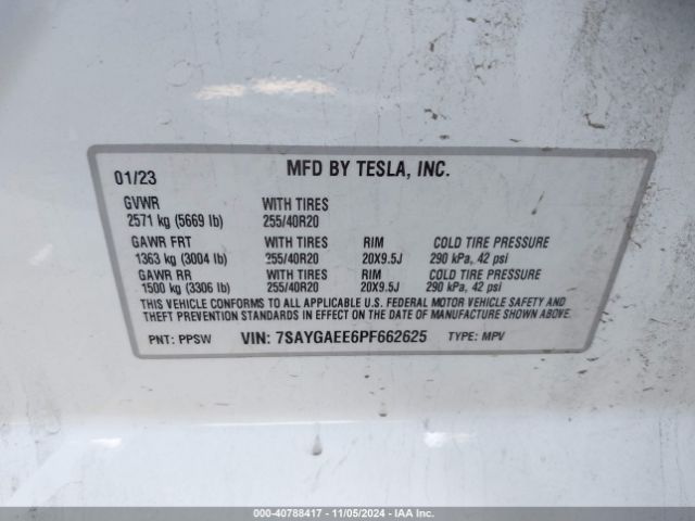 Photo 8 VIN: 7SAYGAEE6PF662625 - TESLA MODEL Y 