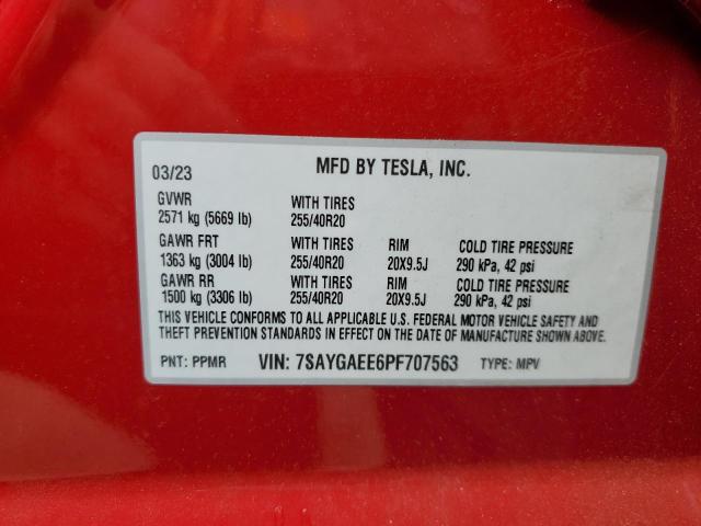 Photo 13 VIN: 7SAYGAEE6PF707563 - TESLA MODEL Y 