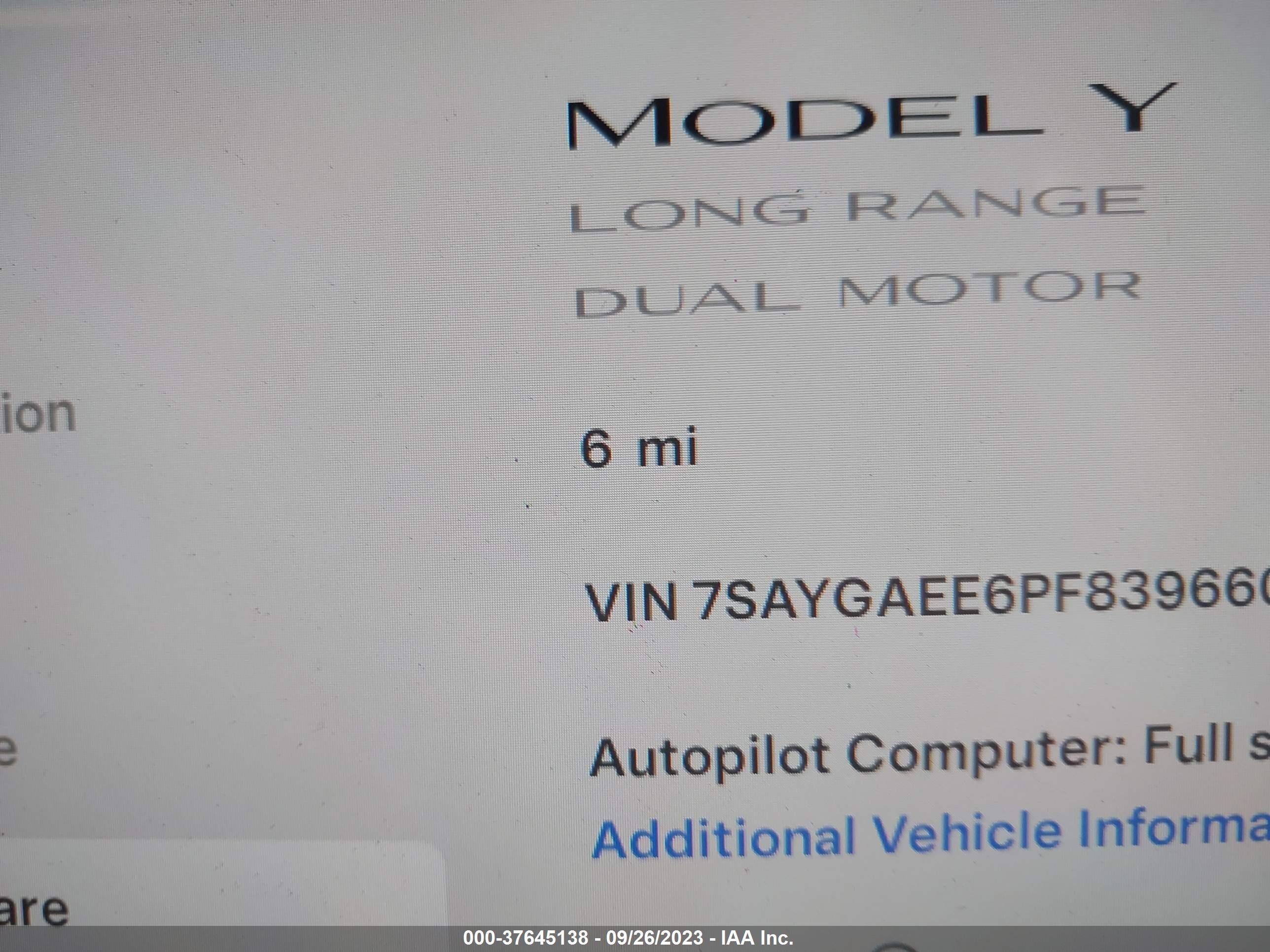 Photo 14 VIN: 7SAYGAEE6PF839660 - TESLA MODEL Y 