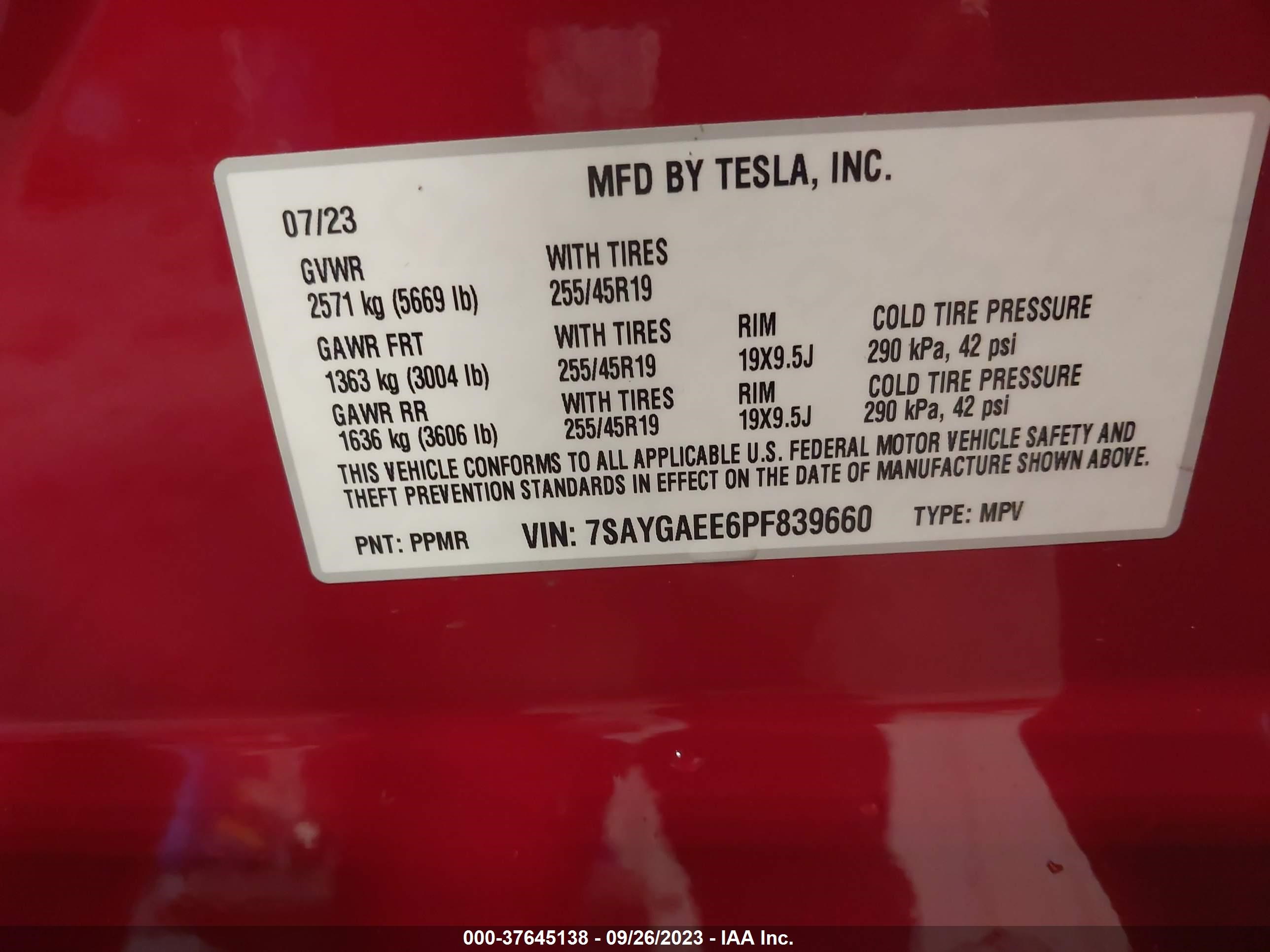 Photo 8 VIN: 7SAYGAEE6PF839660 - TESLA MODEL Y 