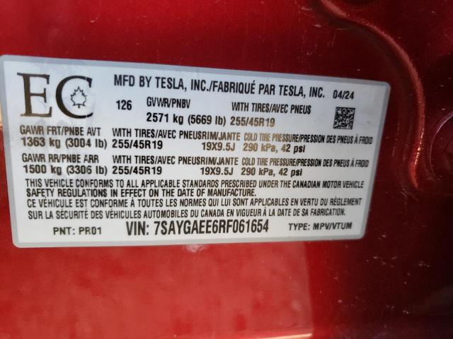 Photo 13 VIN: 7SAYGAEE6RF061654 - TESLA MODEL Y 