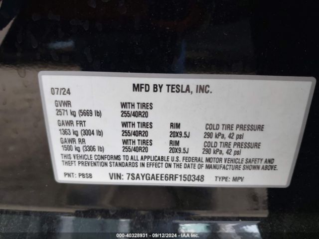 Photo 8 VIN: 7SAYGAEE6RF150348 - TESLA MODEL Y 