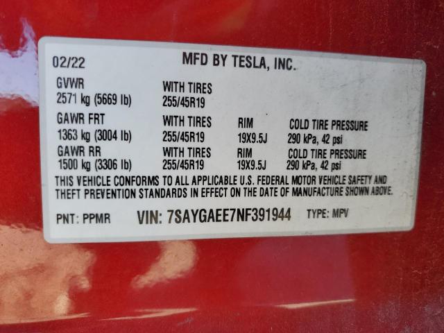 Photo 13 VIN: 7SAYGAEE7NF391944 - TESLA MODEL Y 