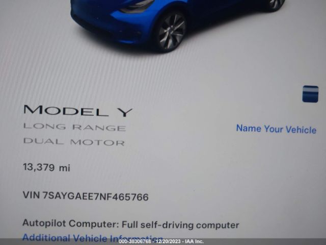 Photo 6 VIN: 7SAYGAEE7NF465766 - TESLA MODEL Y 