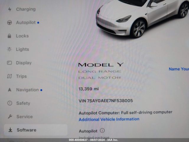 Photo 6 VIN: 7SAYGAEE7NF538005 - TESLA MODEL Y 