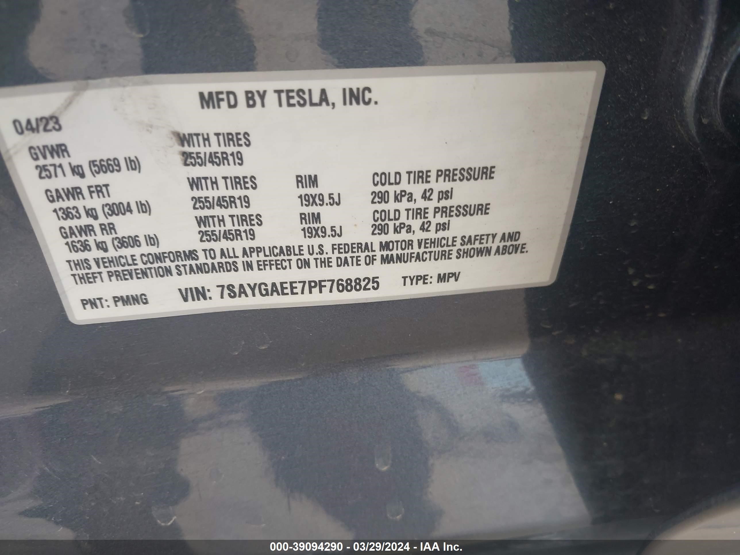 Photo 8 VIN: 7SAYGAEE7PF768825 - TESLA MODEL Y 