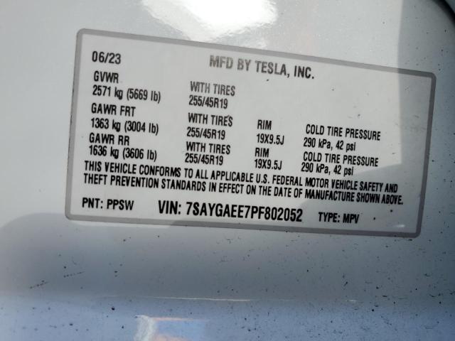 Photo 11 VIN: 7SAYGAEE7PF802052 - TESLA MODEL Y 