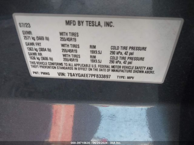 Photo 8 VIN: 7SAYGAEE7PF833897 - TESLA MODEL Y 