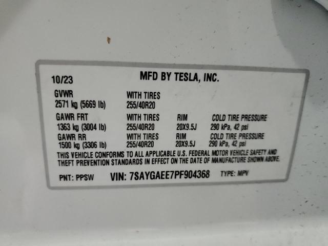 Photo 11 VIN: 7SAYGAEE7PF904368 - TESLA MODEL Y 