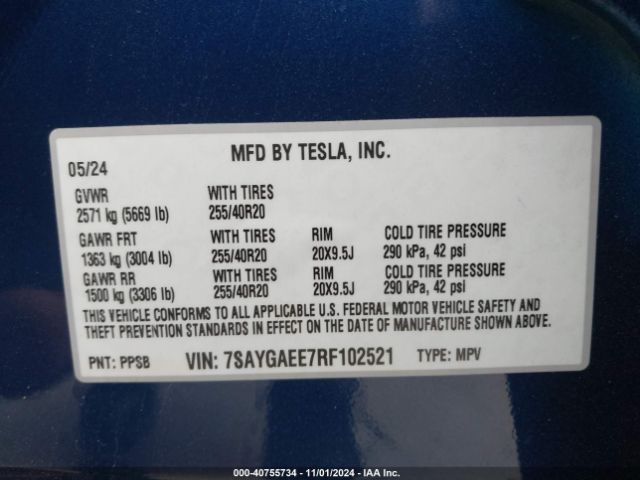 Photo 8 VIN: 7SAYGAEE7RF102521 - TESLA MODEL Y 