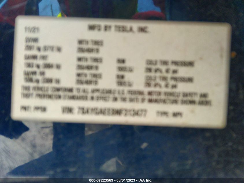 Photo 8 VIN: 7SAYGAEE8NF313477 - TESLA MODEL Y 