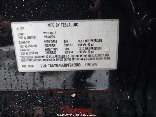 Photo 8 VIN: 7SAYGAEE8PF610509 - TESLA MODEL Y 