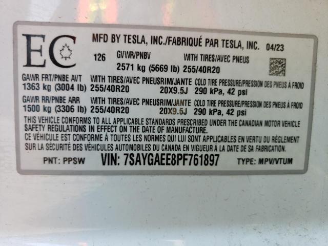 Photo 12 VIN: 7SAYGAEE8PF761897 - TESLA MODEL Y 