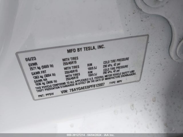 Photo 8 VIN: 7SAYGAEE8PF812007 - TESLA MODEL Y 