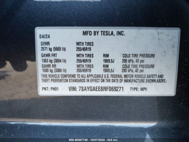 Photo 8 VIN: 7SAYGAEE8RF069271 - TESLA MODEL Y 