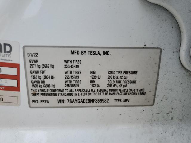 Photo 11 VIN: 7SAYGAEE9NF359982 - TESLA MODEL Y 