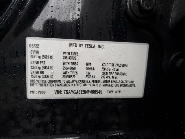 Photo 12 VIN: 7SAYGAEE9NF466949 - TESLA MODEL Y 