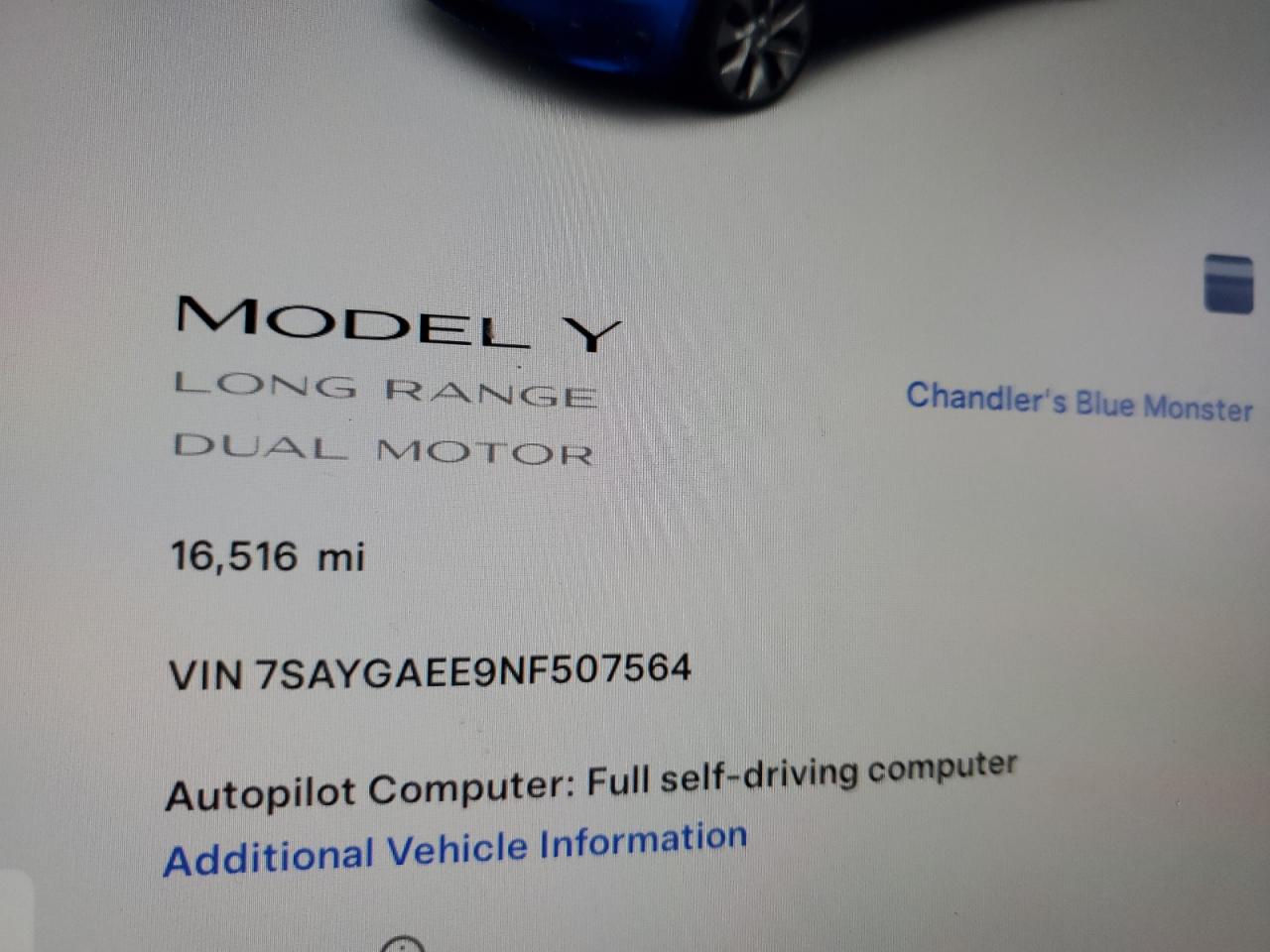 Photo 8 VIN: 7SAYGAEE9NF507564 - TESLA MODEL Y 