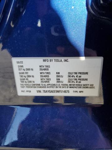 Photo 12 VIN: 7SAYGAEE9NF514675 - TESLA MODEL Y 