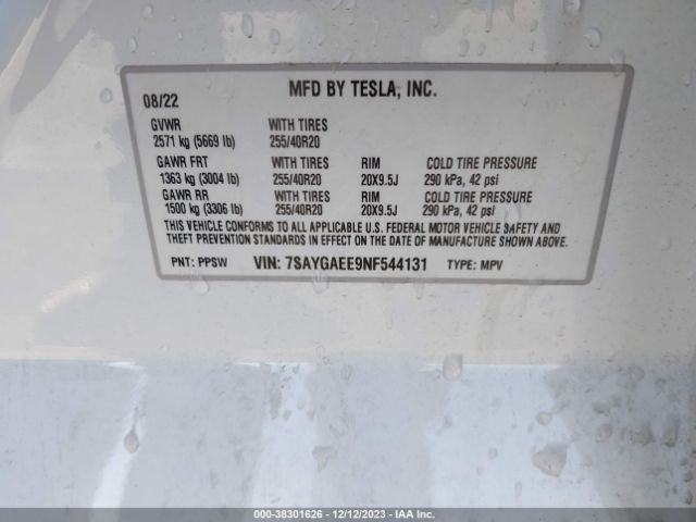 Photo 8 VIN: 7SAYGAEE9NF544131 - TESLA MODEL Y 