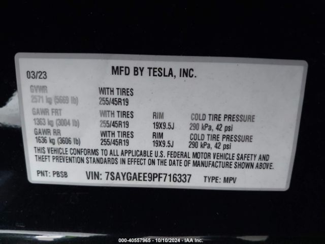 Photo 8 VIN: 7SAYGAEE9PF716337 - TESLA MODEL Y 