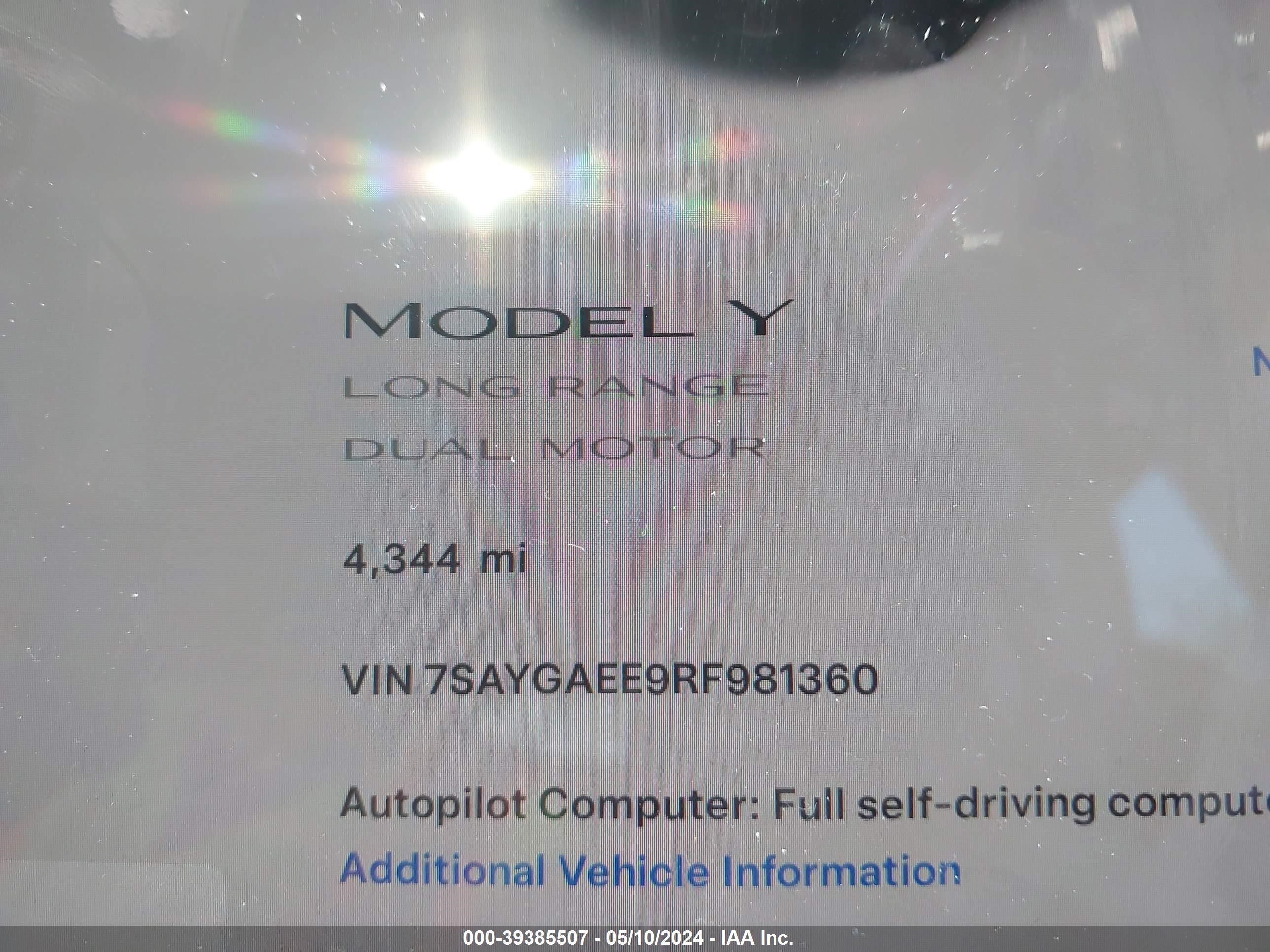 Photo 6 VIN: 7SAYGAEE9RF981360 - TESLA MODEL Y 