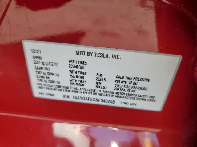 Photo 13 VIN: 7SAYGAEEXNF343208 - TESLA MODEL Y 