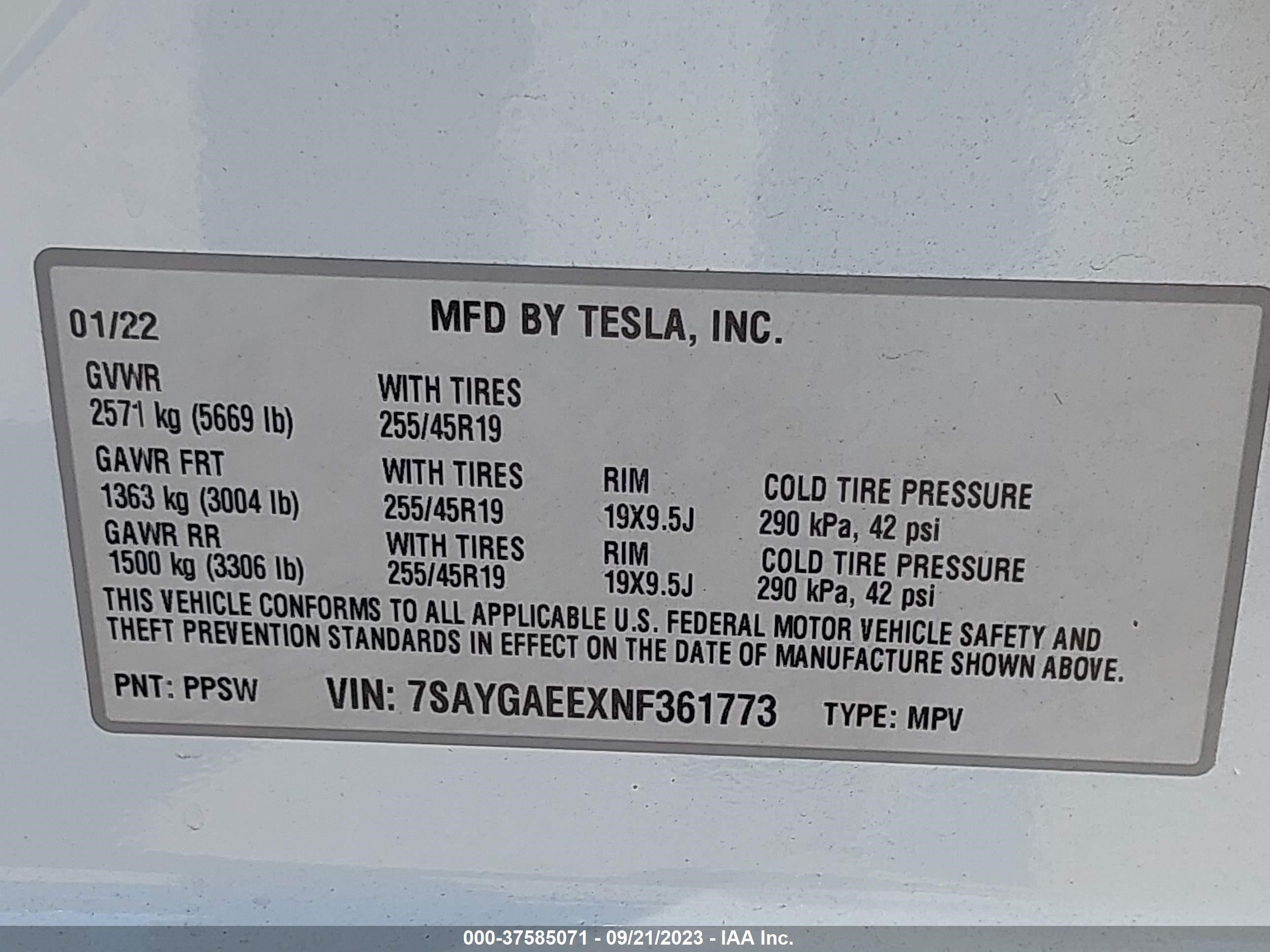 Photo 8 VIN: 7SAYGAEEXNF361773 - TESLA MODEL Y 