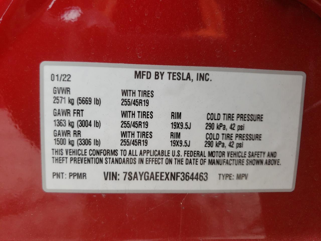 Photo 11 VIN: 7SAYGAEEXNF364463 - TESLA MODEL Y 